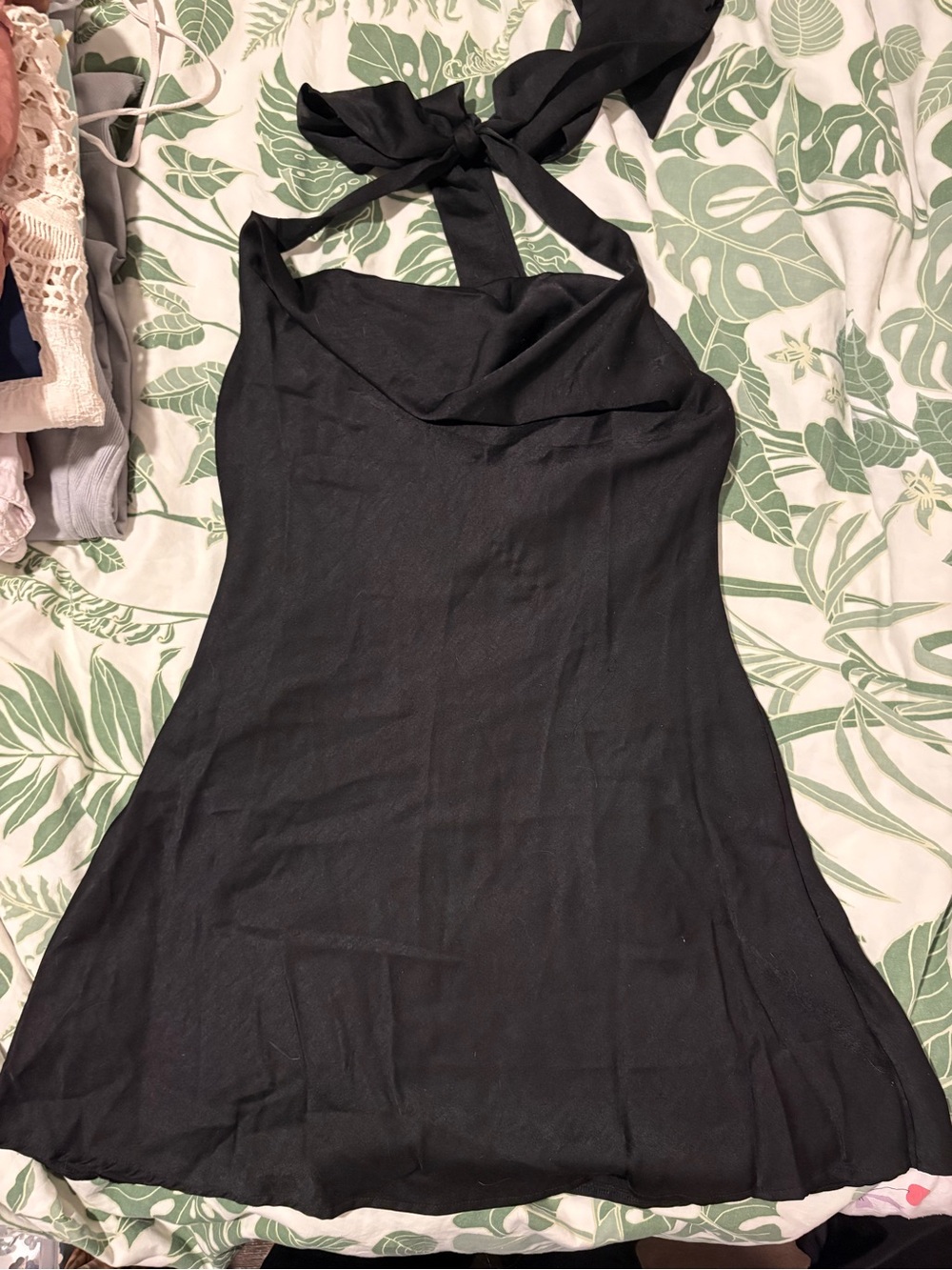 Black Halter Neck Tie Up Slip Dress - Women's